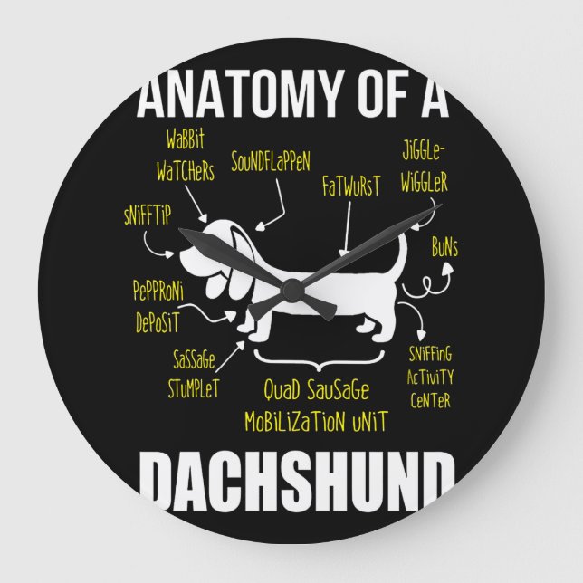 Hund Gift | Anatomi i Dachshund Stor Klocka (Framsida)