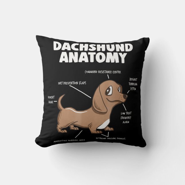 Hund Gift| Anatomy Dachshund Funny Weiner Kudde (Framsida)