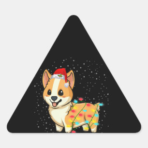 Hund Gift christmas ljus corgi Triangelformat Klistermärke