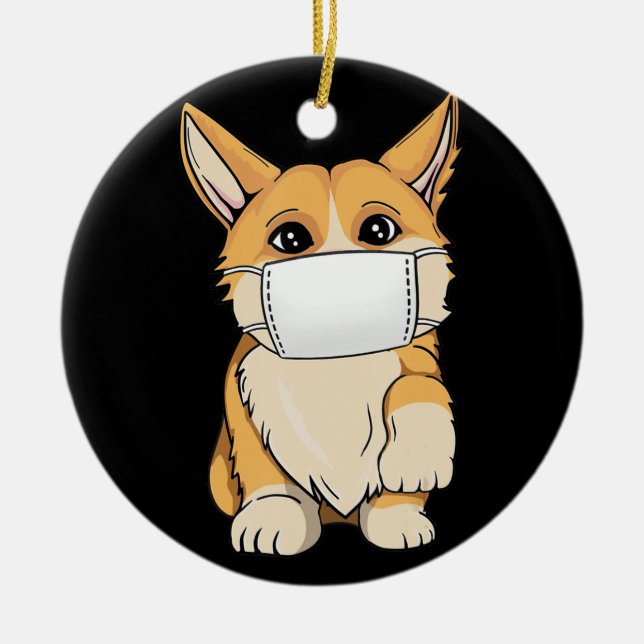 Hund Gift | Corgi Bära Ansikte Mask Julgransprydnad Keramik (Framsidan)