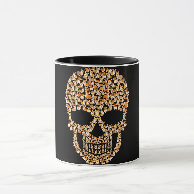 Hund Gift | Corgi och Skull Älskare Halloween Mugg (Center)