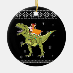 Hund Gift Corgi Riding T Rex Dinosaur jul Julgransprydnad Keramik