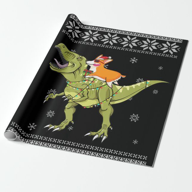 Hund Gift| Corgi Riding T Rex Dinosaur jul Presentpapper (Utrullad)