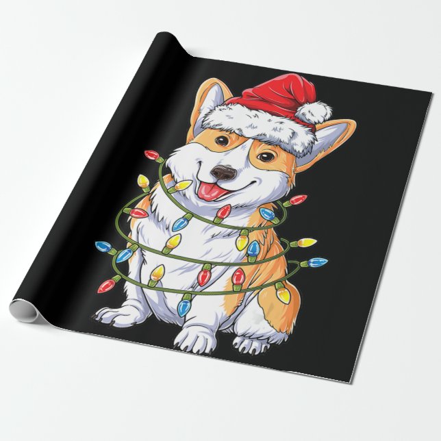 Hund Gift | Corgi Santa Julgran Ljus Julafton Presentpapper (Utrullad)