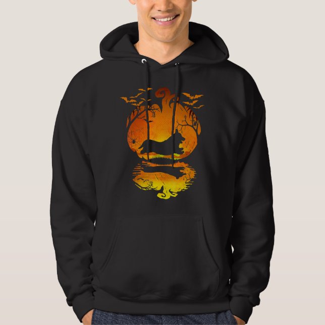 Hund Gift | Corgi Silhouette Pumpkin Halloween Hoodie (Framsida)