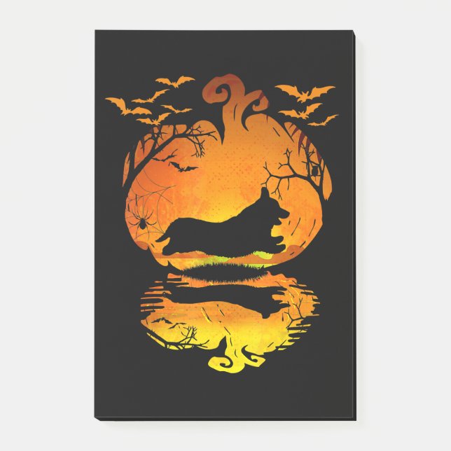 Hund Gift | Corgi Silhouette Pumpkin Halloween Post-it Block (Framsida)