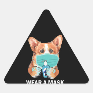 Hund Gift | Corgi Wearing Ansikte Mask Bära Mask Triangelformat Klistermärke