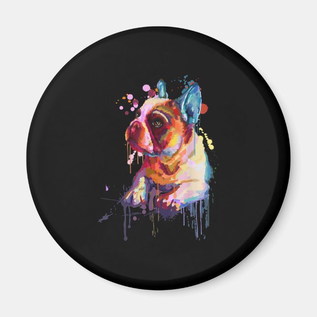 Hund Gift | Fransk Bulldog Hand Teckning Art Magnet (Framsidan)