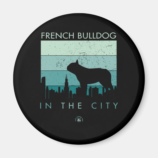 Hund Gift | Fransk Bulldog i staden Magnet (Framsidan)