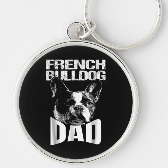 Hund Gift | Fransk Bulldog Pappa Rund Silverfärgad Nyckelring (Framsidan)
