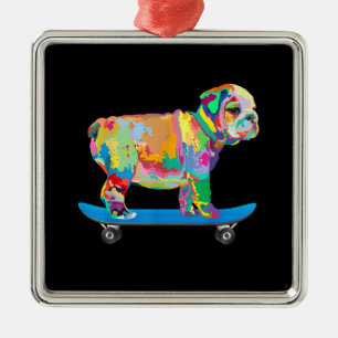 Hund Gift Skateboard med färgstark Coola Puppy S Julgransprydnad Metall
