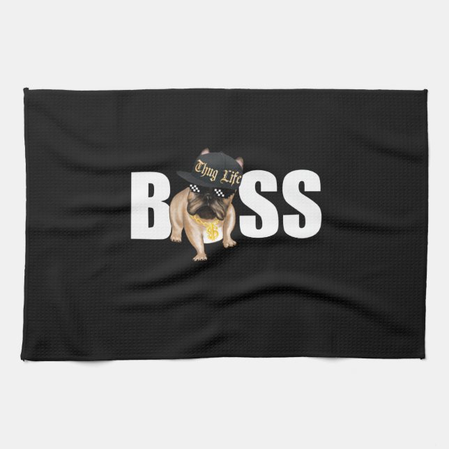 Hund Gift | Thug Life Fransk Bulldog Kökshandduk (Horisontell)