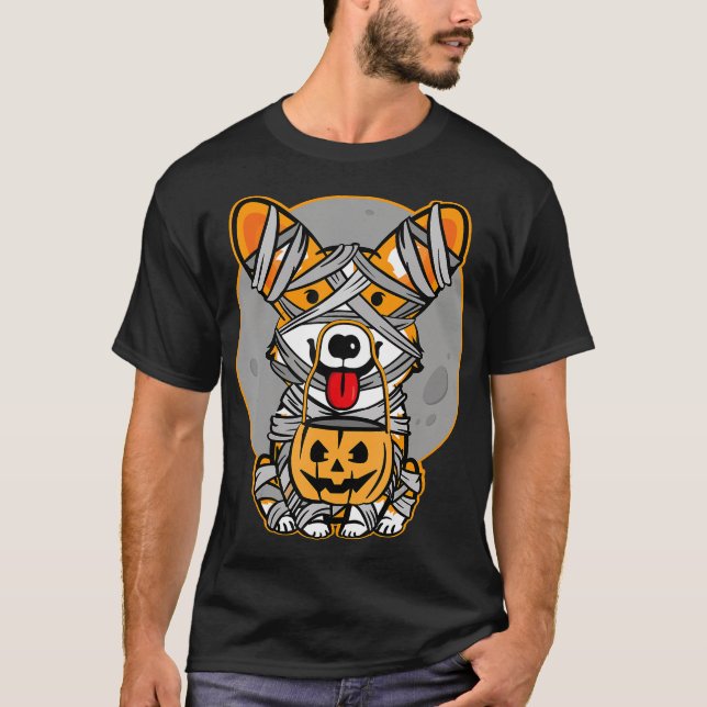 Hund Gift | Welsh Corgi Mummy Cute Halloween T Shirt (Framsida)