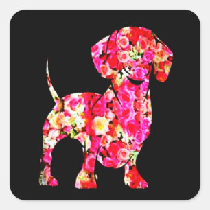 Hund Gift Wonderful Flower Dachshund Girl Fyrkantigt Klistermärke