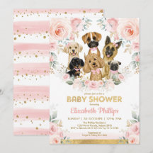 Hund Girl Baby Shower  Rosa Blommigt Puppies
