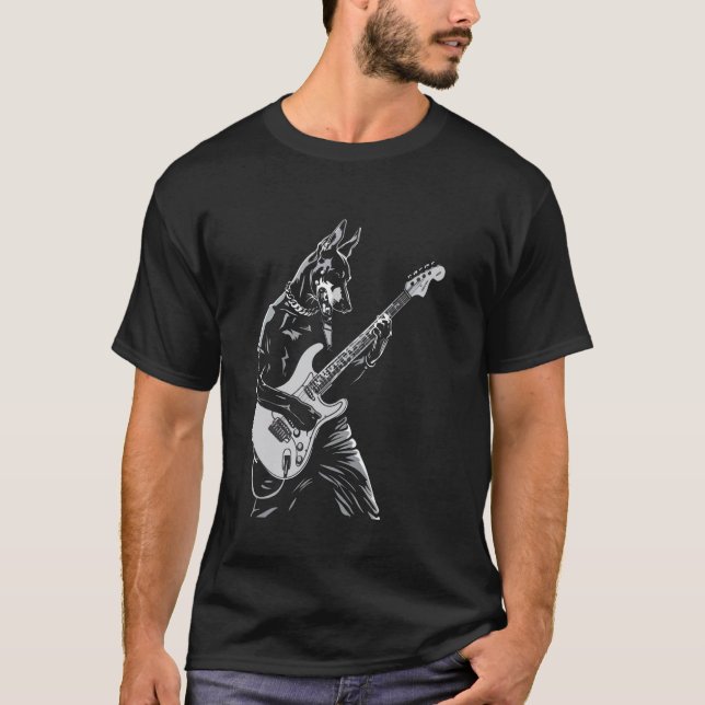 Hund Gitarrist Gitarr - Dobermann Pappa Mamma T Shirt (Framsida)