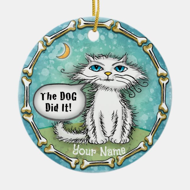 Hund Gjorde Det Scraggles Katt  Julgransprydnad Keramik (Framsidan)