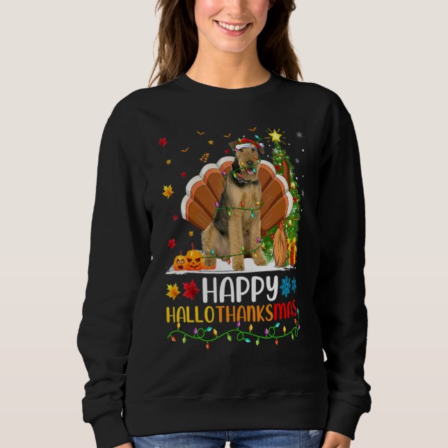 Hund   Glad Airedale Terrier Hund Hellothanksmas T Shirt (Framsida)