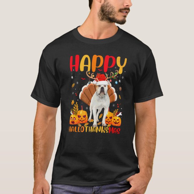 Hund  Glad American Bulldog Hellothanksmas T Shirt (Framsida)