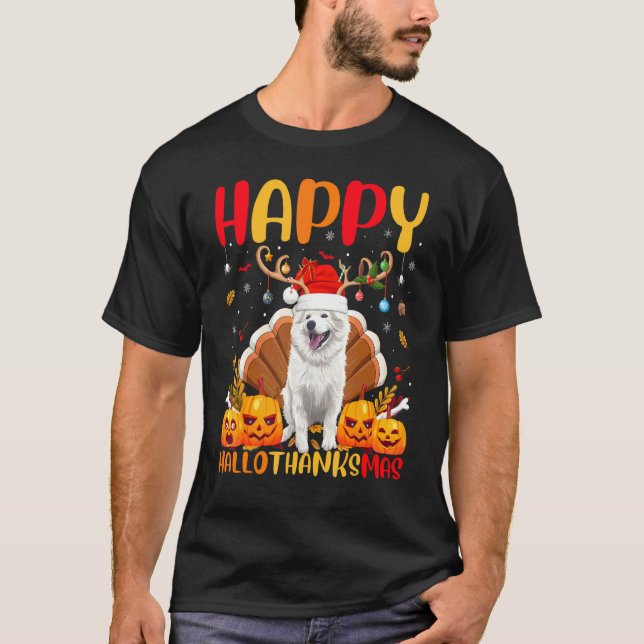 Hund   Glad amerikansk eskimo Hund Hellothanksmas T Shirt (Framsida)