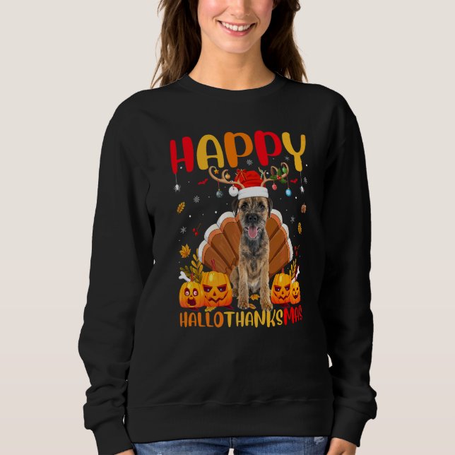 Hund  Glad Border Terrier Hund Hellothanksmas T Shirt (Framsida)