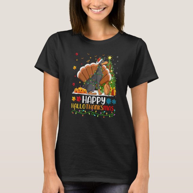 Hund   Glad Dobermann Pinscher Hund Hellothanksmas T Shirt (Framsida)