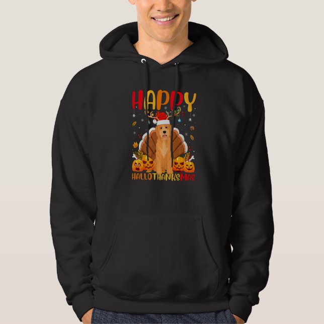 Hund  Glad Goldendoodle Hund Hellothanksmas Hoodie (Framsida)
