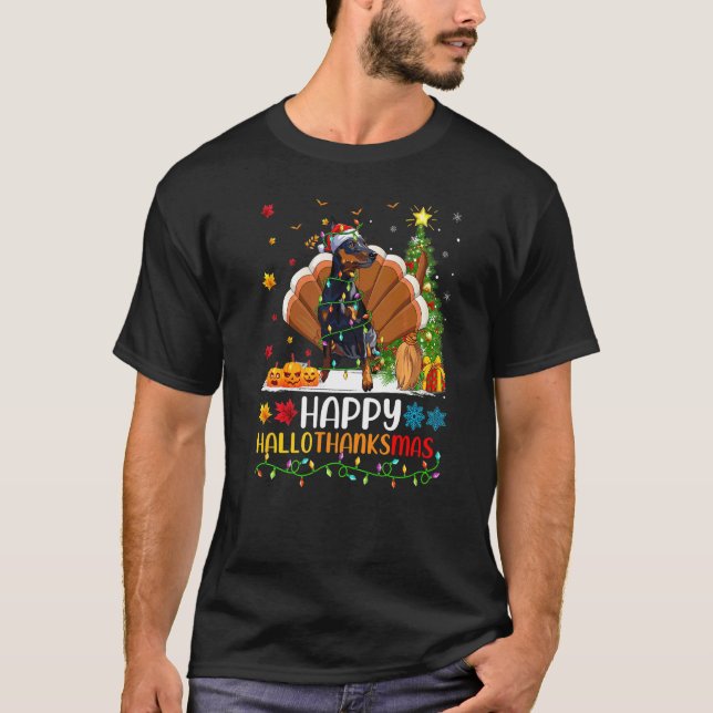 Hund   Glad Miniature Pinscher Hund Hellothanksmas T Shirt (Framsida)