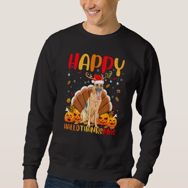 Hund  Glad tysk schäferhund Hellothanksmas Lång Ärmad Tröja (Framsida)