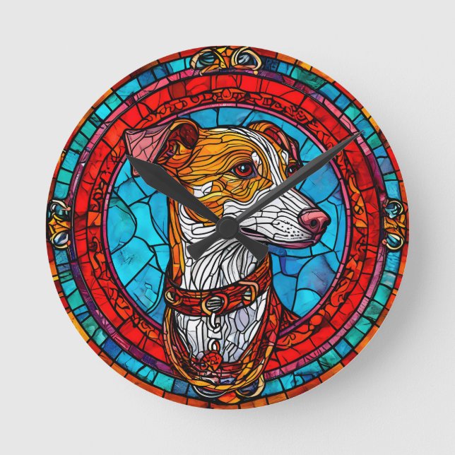 Hund Glas-in-ram-konst Rund Klocka (Framsida)