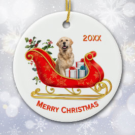 Hund God Jul Sleigh Golden Retriever Julgransprydnad Keramik