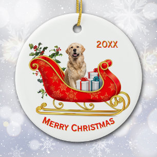 Hund God Jul Sleigh Golden Retriever Julgransprydnad Keramik
