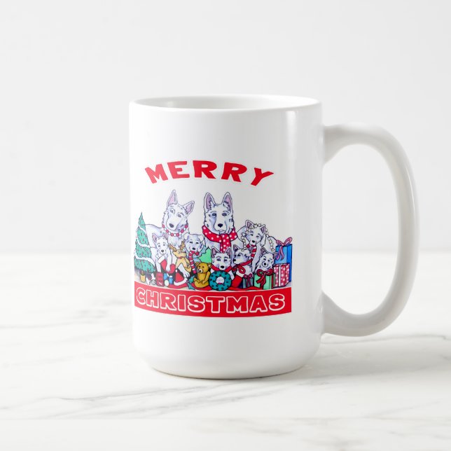 Hund God jul White Shepherd Helgdag GSD Roligt Kaffemugg (Höger)
