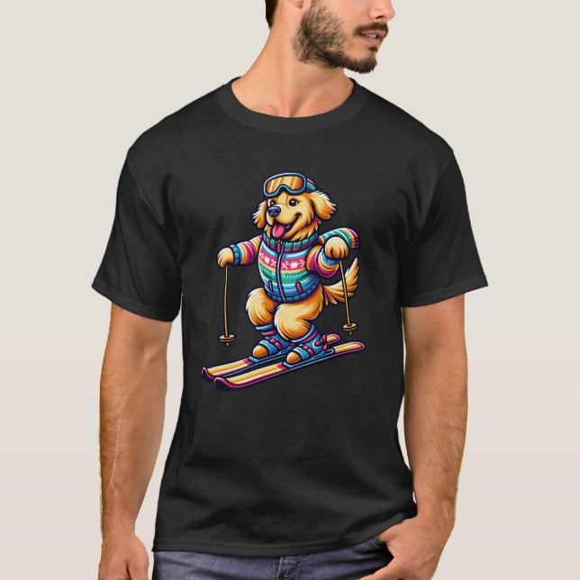 Hund Golden Retriever Skiing Skier Ski Vacation T Shirt (Framsida)