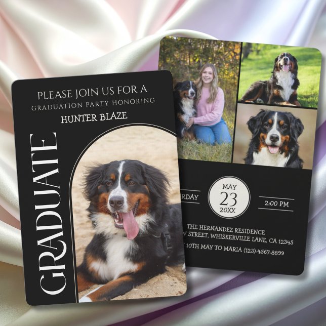 Hund Gradueringsfest Inbjudan Husdjur Bilder svart (Dog Graduation Invitation cards)