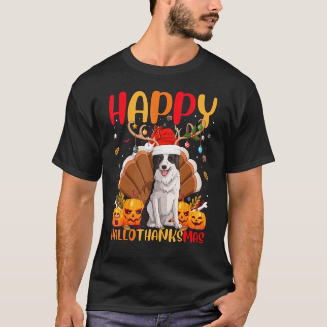 Hund Gräns Collie Hund Hellothanksmas T Shirt (Framsida)