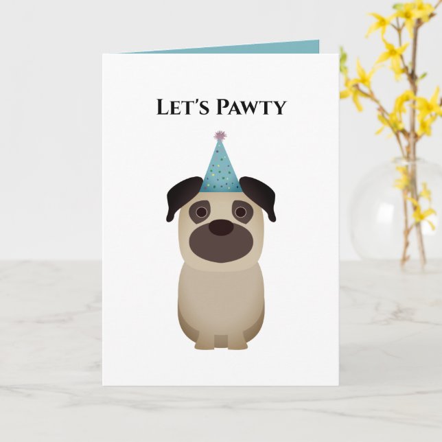 Hund Grattis på födelsedagen-kort, Låt oss Pawty P Kort (Gul blomma)