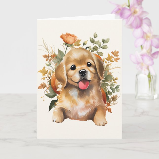 Hund gratulationskort, söt valp vykort, till henne kort (Orkide)