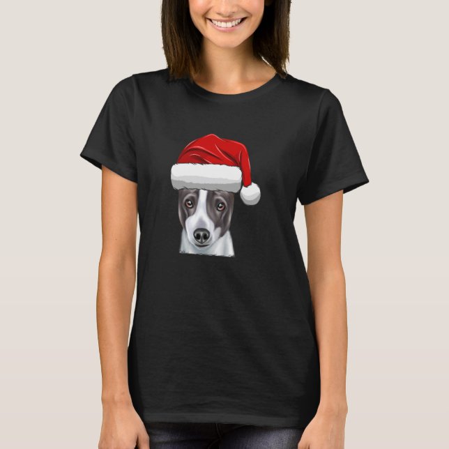 Hund Greyhound i jultomten T Shirt (Framsida)