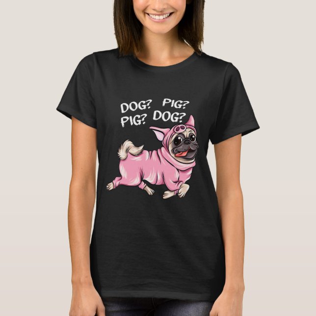 Hund Gris Pug båda fina anslutningar till T Shirt (Framsida)