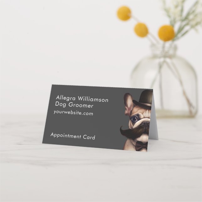 Hund Groomer Cute Fransk Bulldog Grått Folding Tidsbeställning Kort (Framsida)