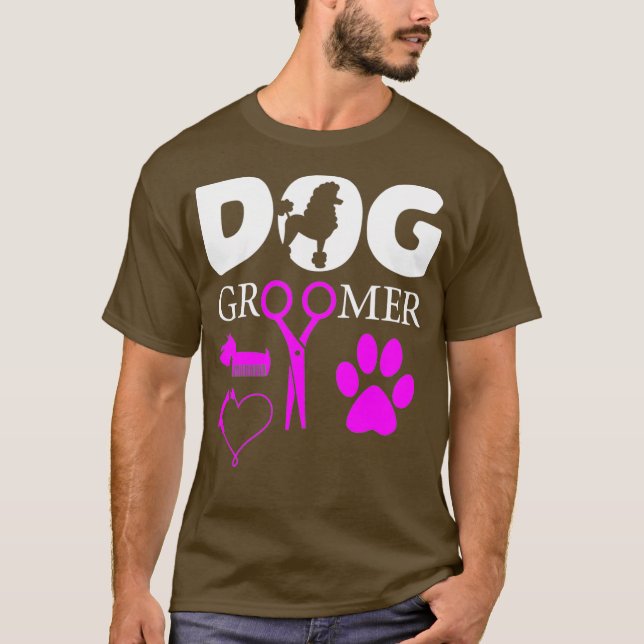 Hund Groomer Cute Pet Design with Grooming Kit T Shirt (Framsida)