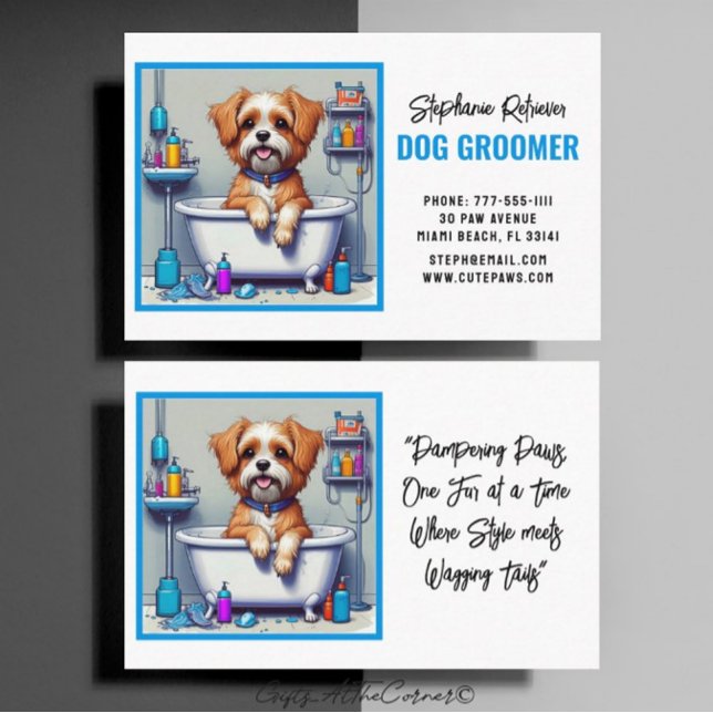 Hund Groomer Cute Puppy Blue Visitkort (Skapare uppladdad)