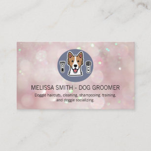 Hund Groomer-Logotyp Bokeh Gnistra Background Visitkort