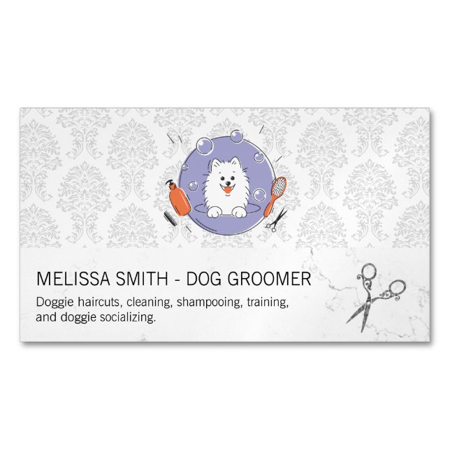 Hund Groomer-Logotyp | Skuggmönster Magnetiska Visitkort (Framsida)