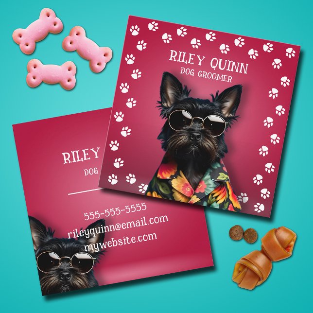 Hund Groomer Paw Skriv ut Gräns Fyrkantigt Visitkort (Dog Groomer pawprint border square business cards)