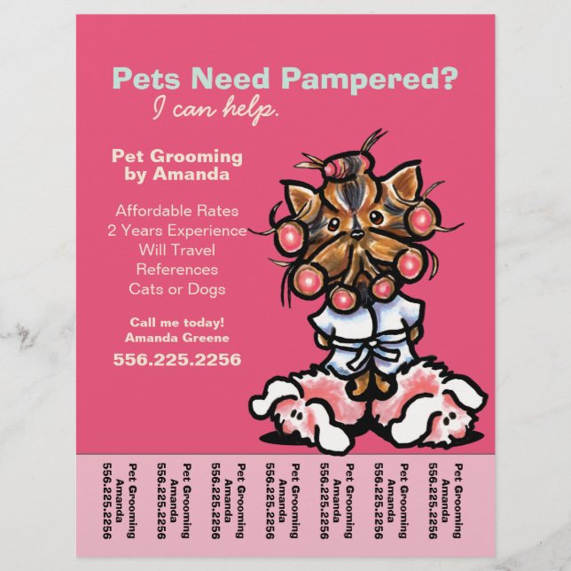 Hund Groomer Pet Spa Yorkie Curlers Tear Lakan Reklamblad (Framsidan)