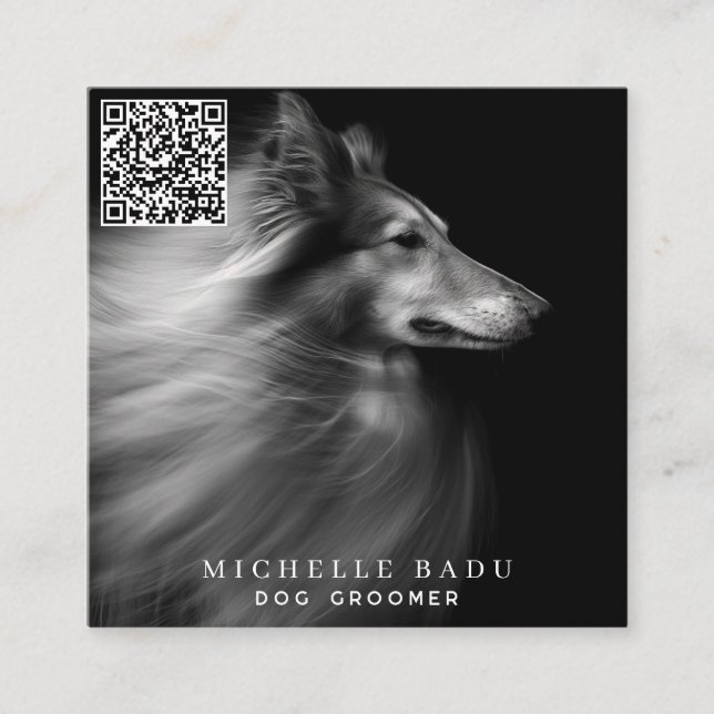 Hund Groomer QR-kod Social Media Fyrkantigt Visitkort (Framsida)