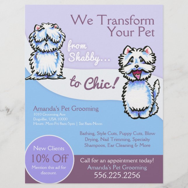 Hund Groomer Shabby chic Westie Coupon Ad Reklamblad (Framsidan)