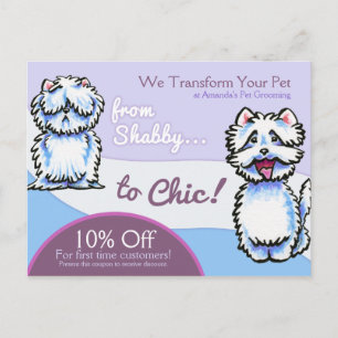 Hund Groomer Shabby chic Westie Coupon Mailer Vykort
